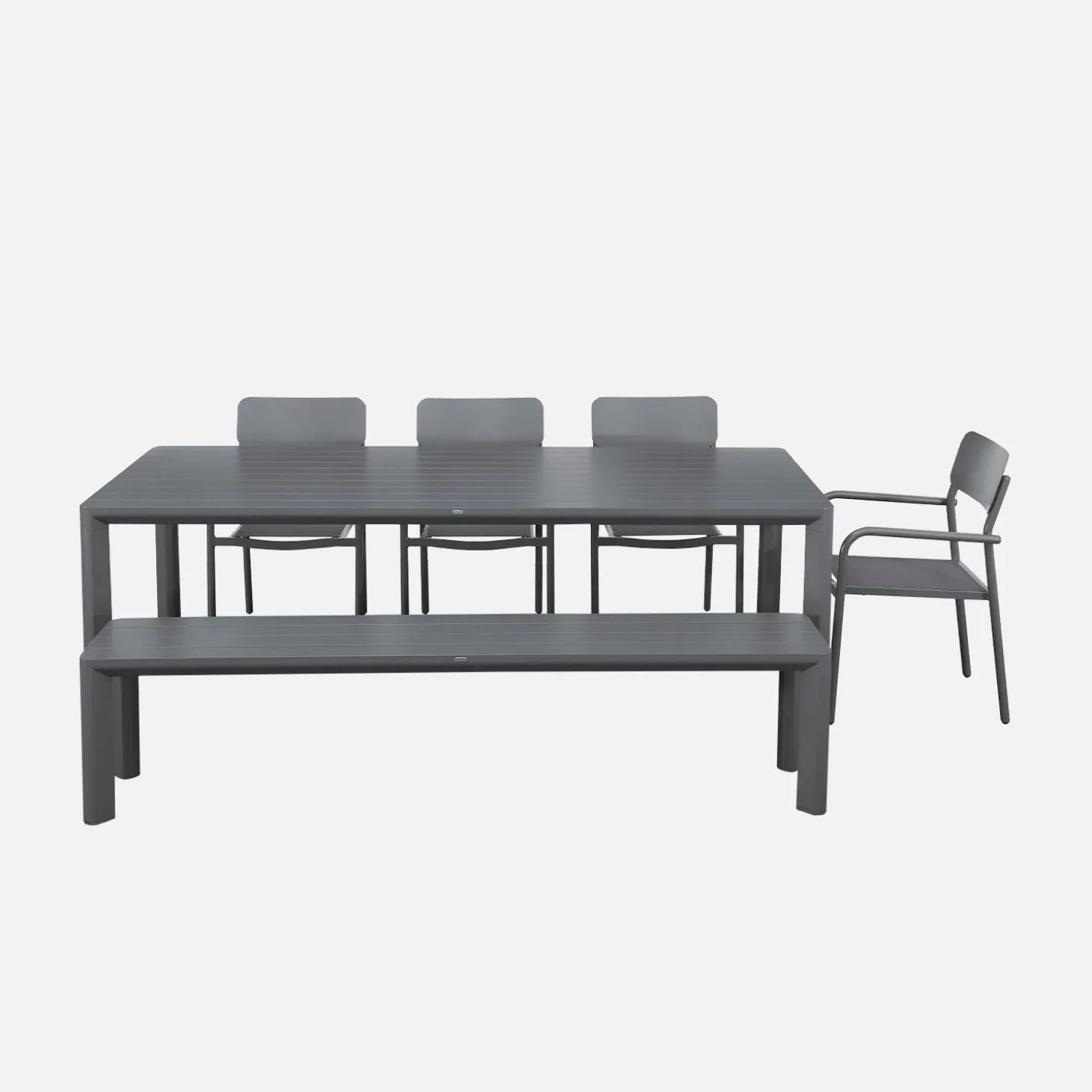 Gartentisch aus Aluminium mit 1 Bank und 4 Sesseln