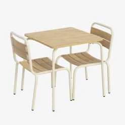Gartentisch aus Stahl für Kinder, mit Holzdekor + 2 Sitze