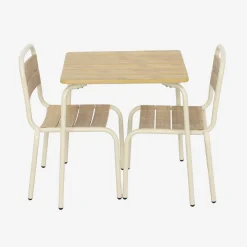 Gartentisch aus Stahl für Kinder, mit Holzdekor + 2 Sitze