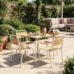 Gartentisch aus Stahl für Kinder, mit Holzdekor + 4 Sitze