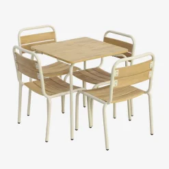 Gartentisch aus Stahl für Kinder, mit Holzdekor + 4 Sitze