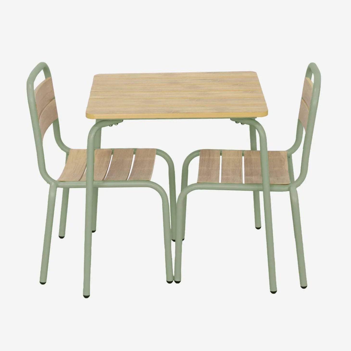 Gartentisch aus Stahl für Kinder, mit Holzdekor + 2 Sitze