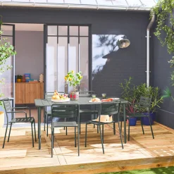 Gartentisch aus Stahl 2 Sessel und 4 Stühle