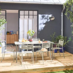 Gartentisch aus Stahl 2 Sessel und 4 Stühle