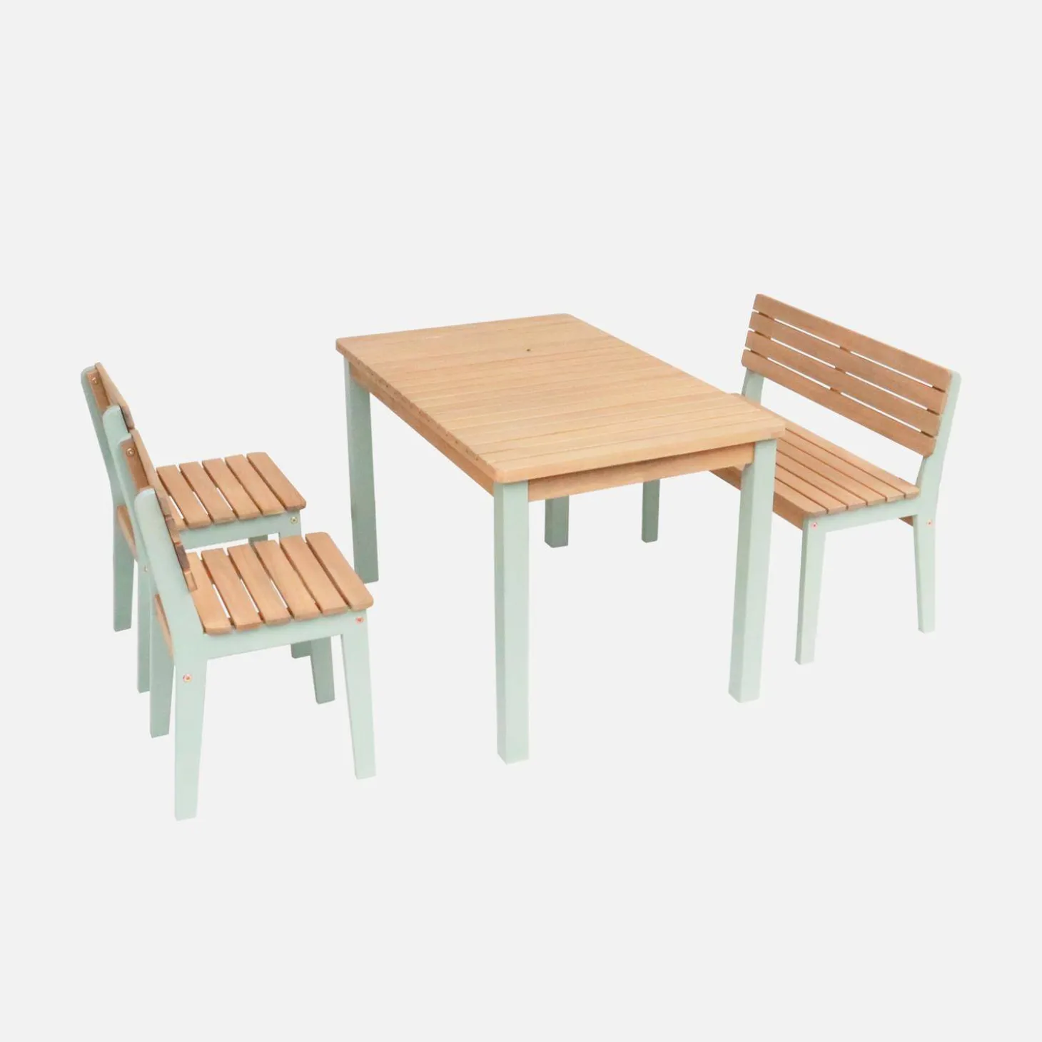 Gartentisch, Bank, 2 Stühle für Kinder