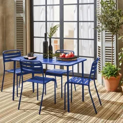 Gartentisch + 4 Stühle aus Stahl
