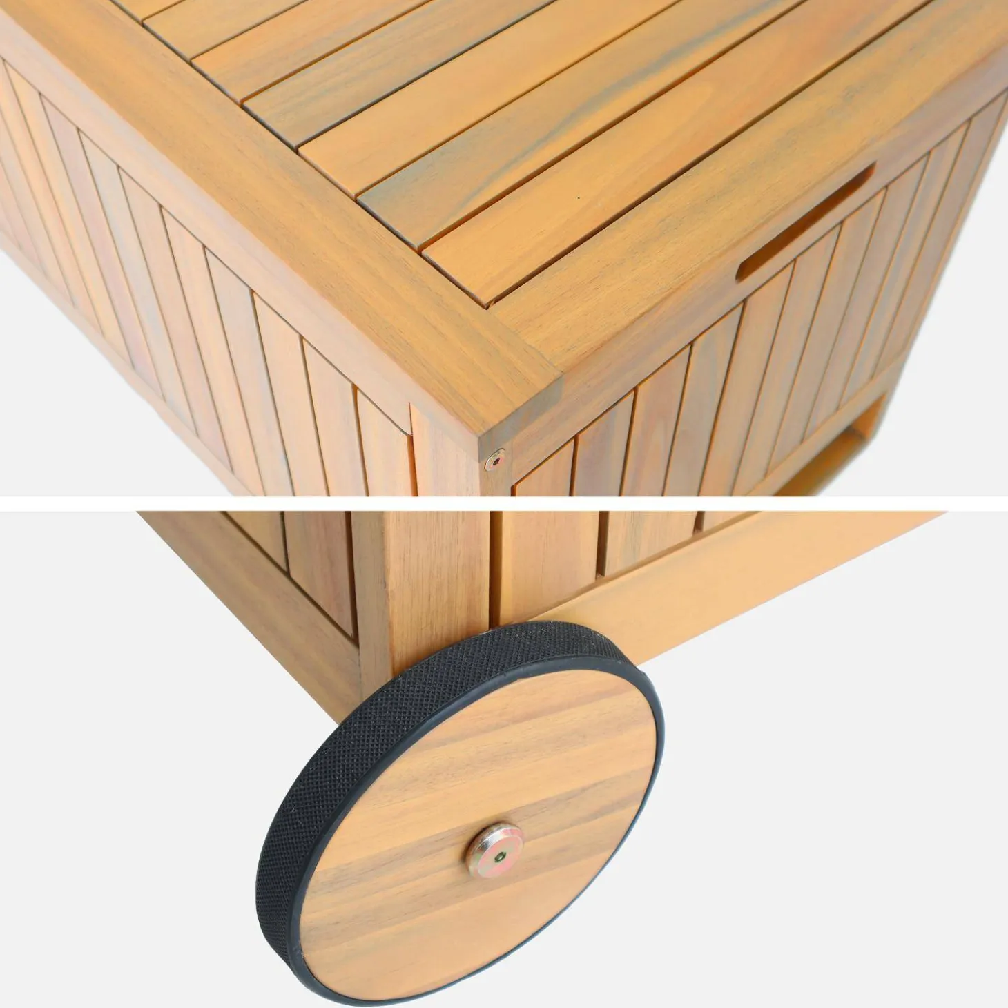 Gartentruhe aus Akazienholz mit Rollen 119L