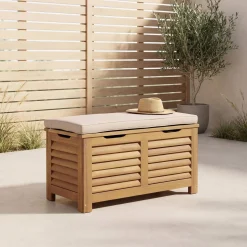 Gartentruhe / Bank aus Akazienholz 63L mit Gasdruckfedern