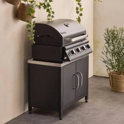 Gasgrill mit 4 Brennern zum Aufstellen + Küchenschrank aus Stahl B 80cm
