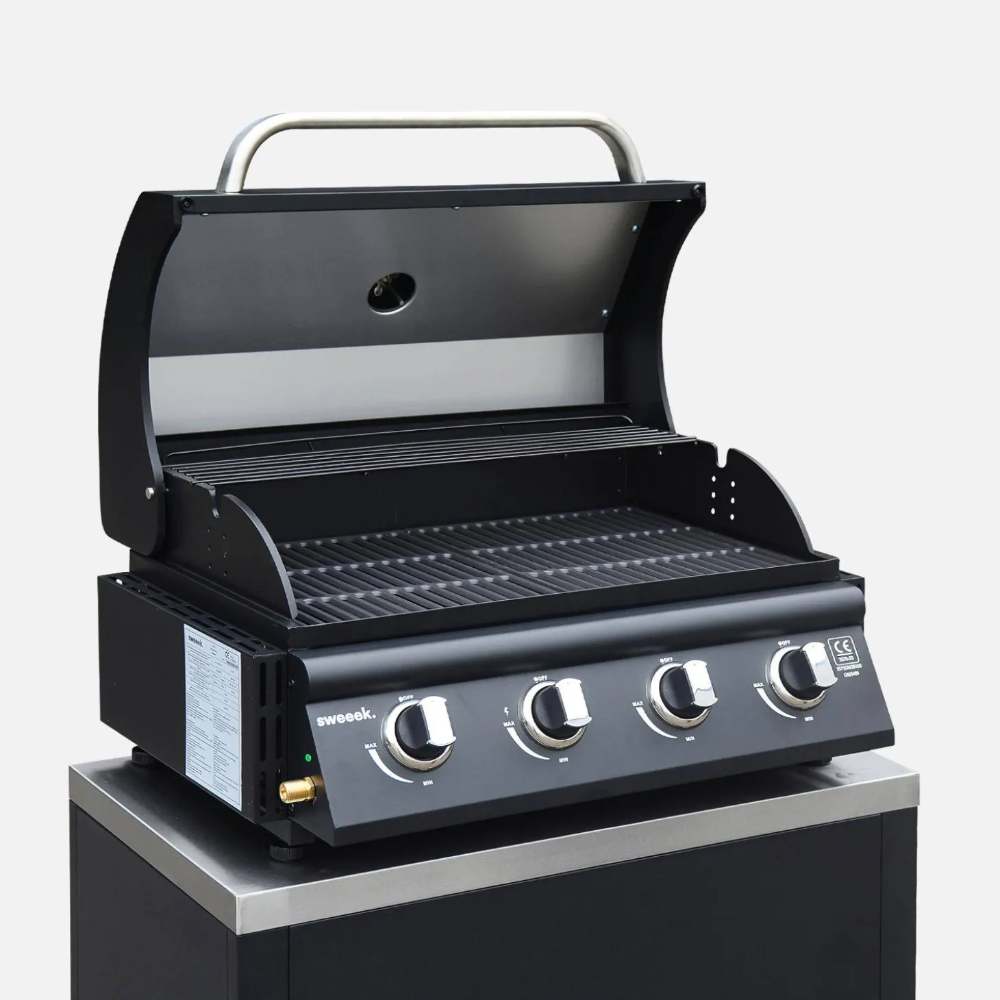 Gasgrill mit 4 Brennern zum Aufstellen + Küchenschrank aus Stahl B 80cm