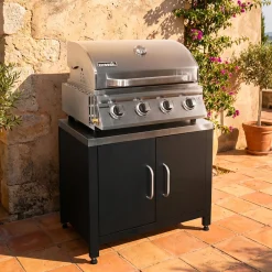 Gasgrill mit 4 Brennern zum Aufstellen + Küchenschrank aus Stahl B 80cm