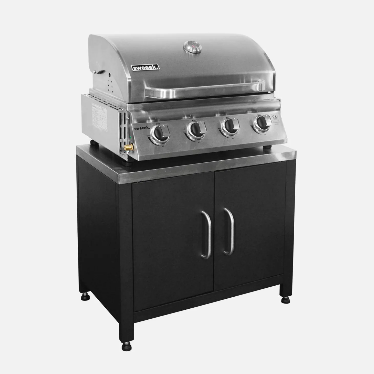 Gasgrill mit 4 Brennern zum Aufstellen + Küchenschrank aus Stahl B 80cm