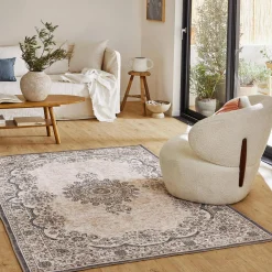 Gemusterter Indoor-Teppich im Barockstil rosa, rot und blau