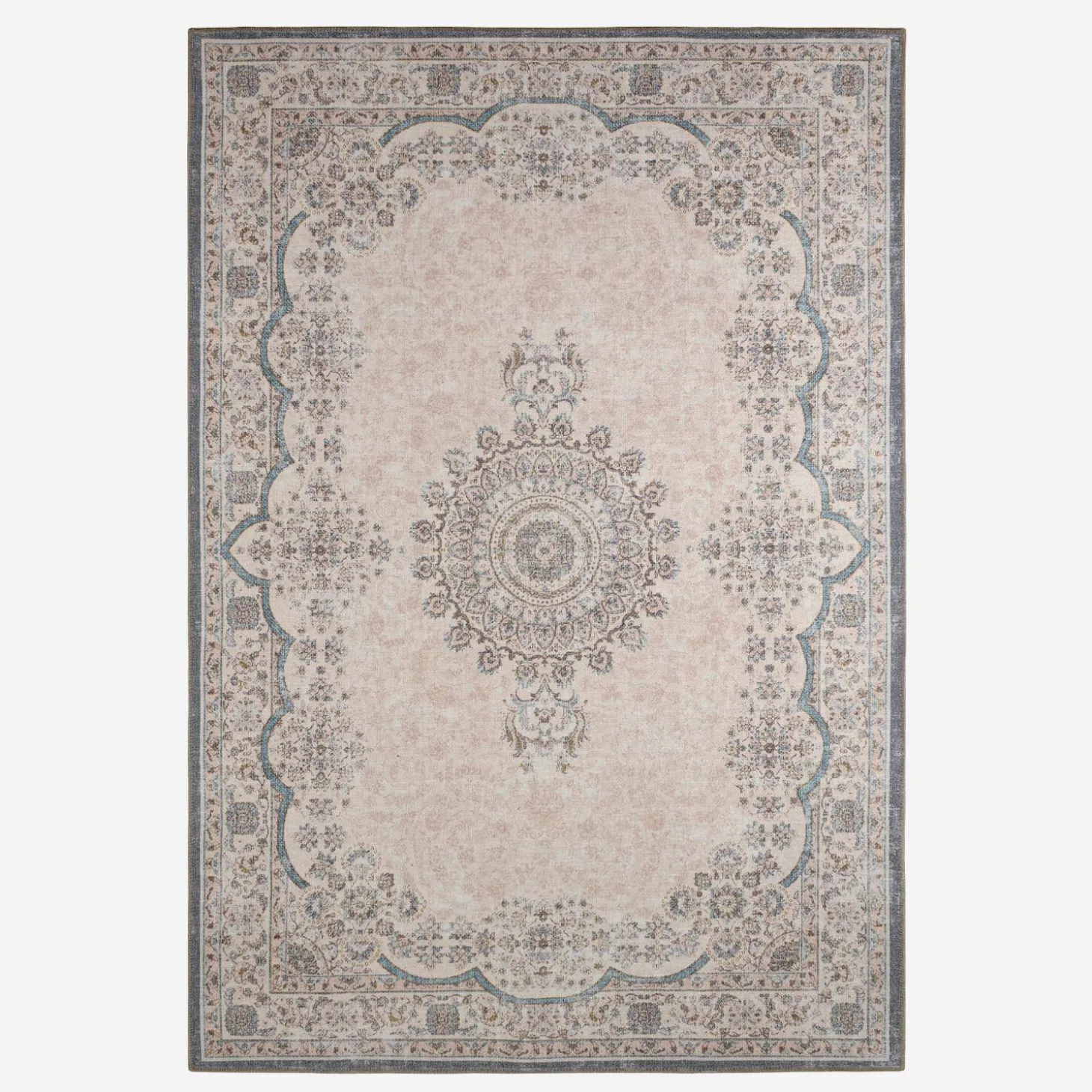 Gemusterter Indoor-Teppich im Barockstil rosa, rot und blau