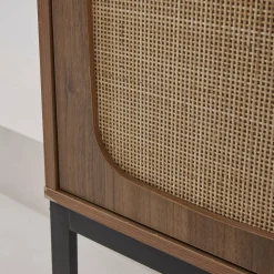 Geschirrschrank mit Rattan-Geflecht und Holzdekor 2 Türen 165 cm