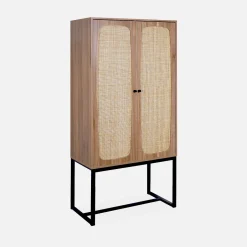 Geschirrschrank mit Rattan-Geflecht und Holzdekor 2 Türen 165 cm