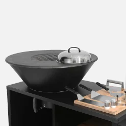Grill-Feuerschale Ø 80 cm, Servierwagen mit Stauraum, Deckel und Zubehör