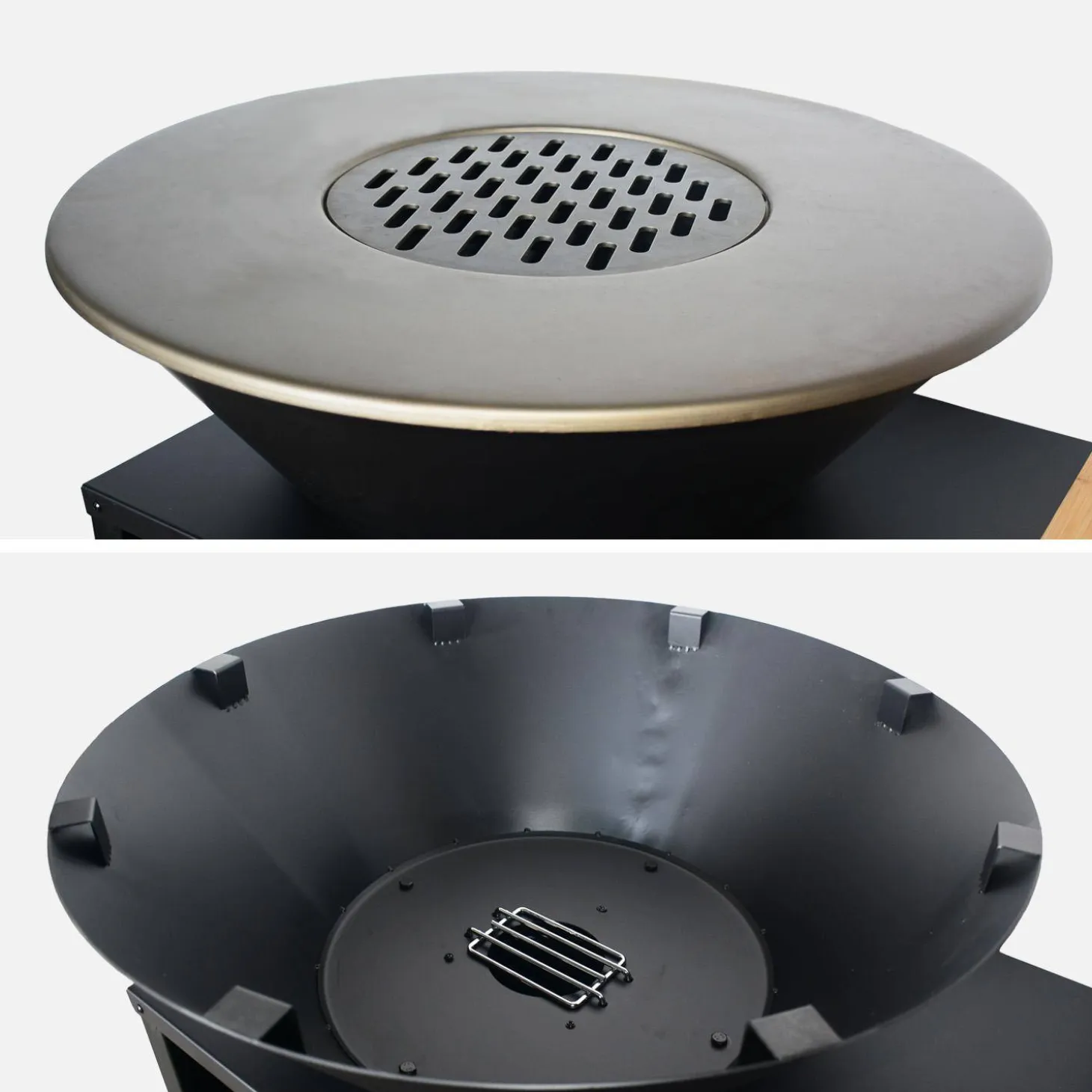 Grill-Feuerschale Ø 80 cm, Servierwagen mit Stauraum, Deckel und Zubehör
