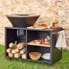Grill-Feuerschale Ø 80 cm, Servierwagen mit Stauraum und Deckel