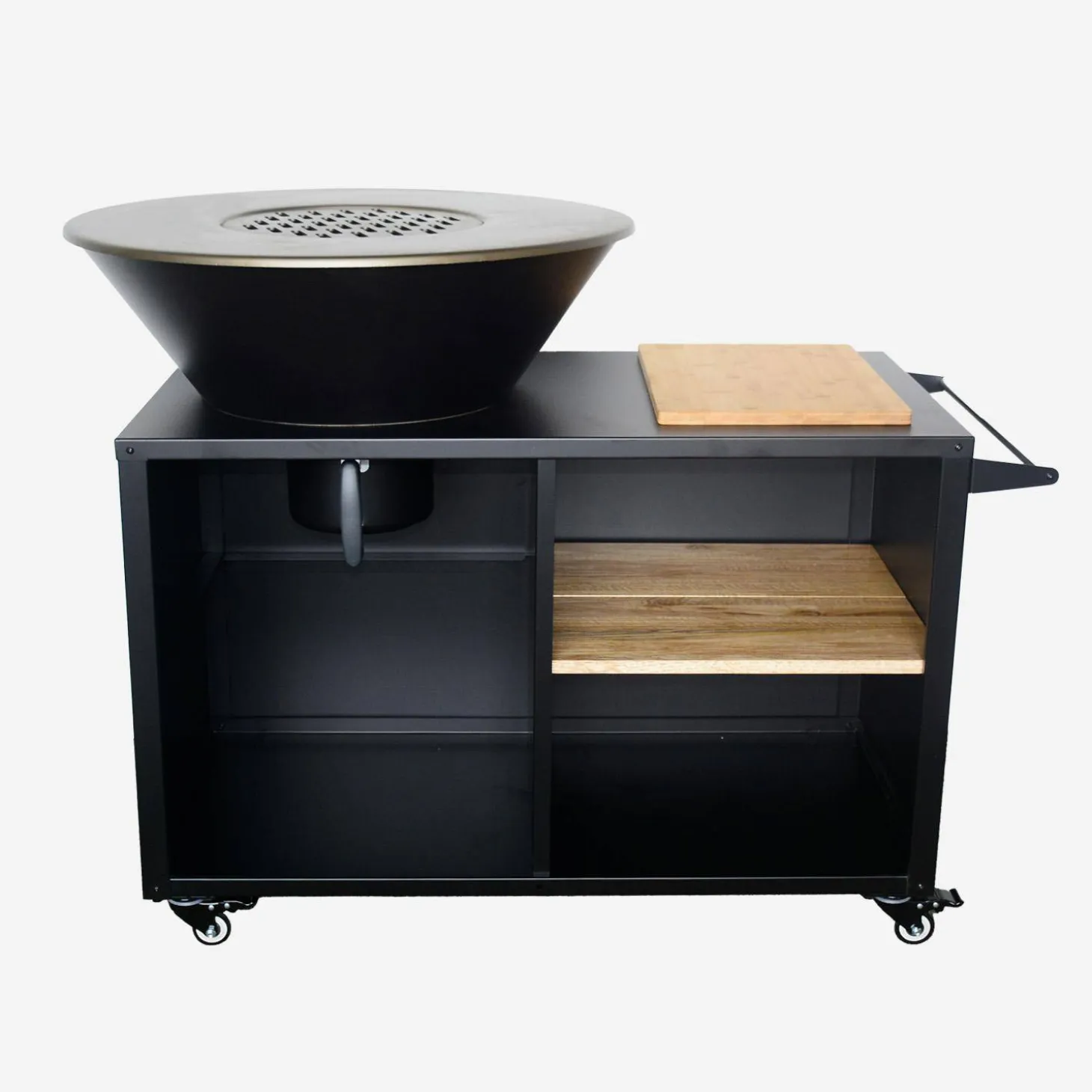 Grill-Feuerschale Ø 80 cm, Servierwagen mit Stauraum und Deckel