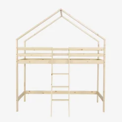 Hochbett für Kinder Hütte 90 x 190 cm aus naturbelassenem Kiefernholz