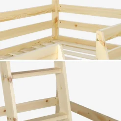Hochbett für Kinder Hütte 90 x 190 cm aus naturbelassenem Kiefernholz