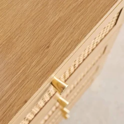 Hochkommode Holzdekor und Rattan-Geflecht 4 Schubladen