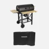 Holzkohlegrill, amerikanischer Grill und Räuscherofen, mit Rädern, klappbaren Ablagen und Abdeckung