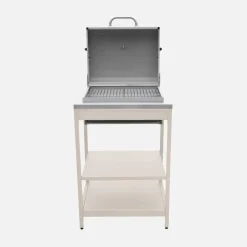Holzkohlegrill und Räucherofen auf Beinen, 2 Regalböden