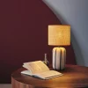 Indoor Keramik-Tischlampe, Lampenschirm mit Rattanlook H 40,5cm