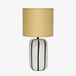 Indoor Keramik-Tischlampe, Lampenschirm mit Rattanlook H 40,5cm