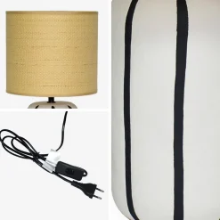 Indoor Keramik-Tischlampe, Lampenschirm mit Rattanlook H 40,5cm