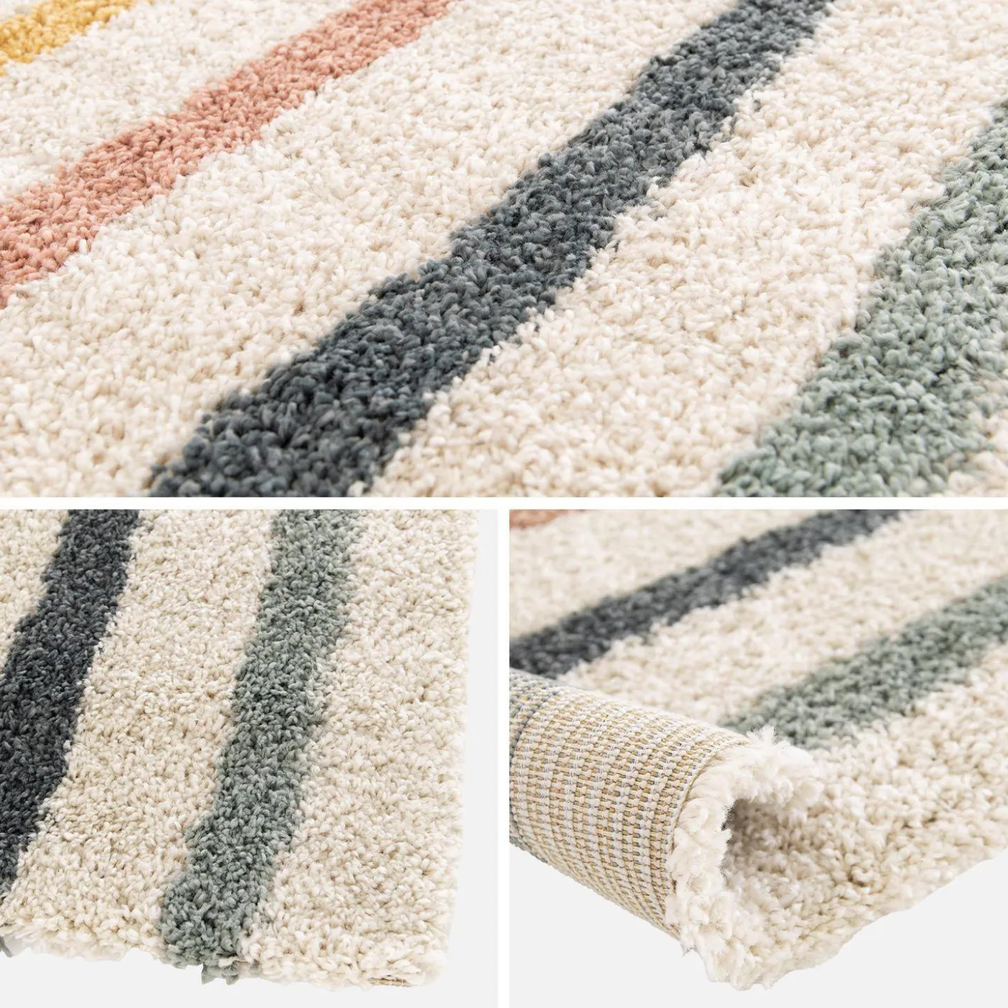 Indoor Kinderteppich Regenbogenmuster, cremefarben und mehrfarbig