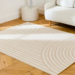 Indoor / Outdoor Teppich mit Bogenmuster beige, 100% recyceltes Polyester