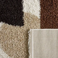 Indoor Shaggy-Teppich mit kreisförmigen Mustern, beige, braun, schwarz