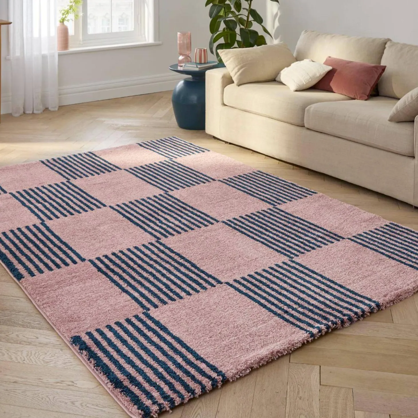 Indoor-Teppich blau und rosa kariert