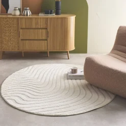 Indoor Teppich geprägtes Wellenmuster cremefarben Ø160 cm