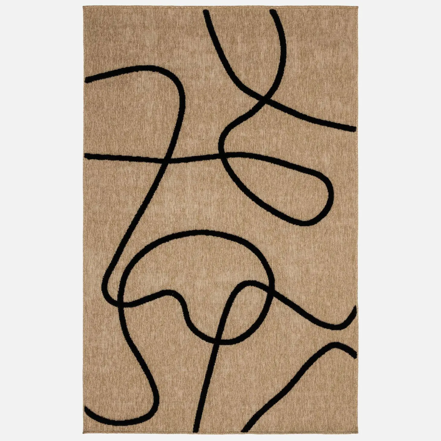 Indoor Teppich mit Jute-Optik, schwarzes grafisches Reliefmuster