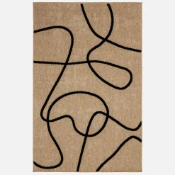 Indoor Teppich mit Jute-Optik, schwarzes grafisches Reliefmuster