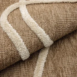 Indoor Teppich mit Jute-Optik, weißes grafisches Reliefmuster