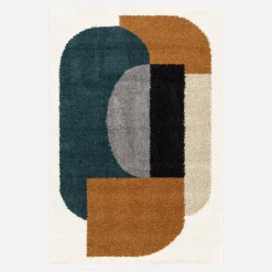 Indoor Teppich Shaggy, geometrisches Muster, mehrfarbig