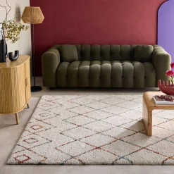 Indoor Teppich Shaggy im Berberstil, cremefarben und mehrfarbig