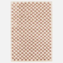 Indoor Teppich Shaggy Schachbrettmuster altrosa und cremefarben