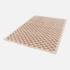 Indoor Teppich Shaggy Schachbrettmuster altrosa und cremefarben
