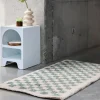 Indoor Teppich Shaggy Schachbrettmuster hellblau und cremefarben