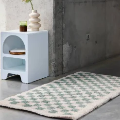 Indoor Teppich Shaggy Schachbrettmuster hellblau und cremefarben