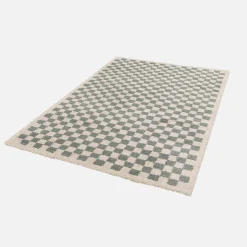 Indoor Teppich Shaggy Schachbrettmuster hellblau und cremefarben