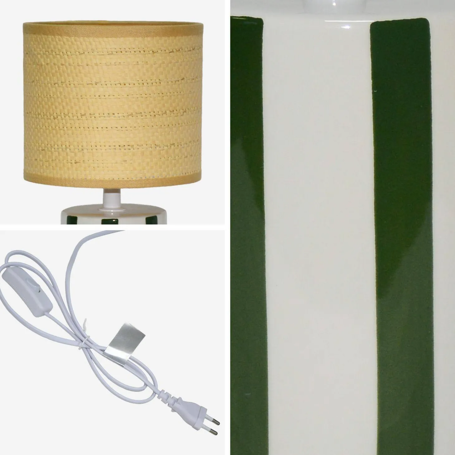 Indoor-Tischlampe Keramik Lampenschirm mit Rattanoptik H 28 cm