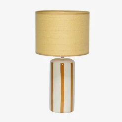 Indoor-Tischlampe Keramik Lampenschirm mit Rattanoptik H 44 cm