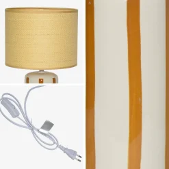 Indoor-Tischlampe Keramik Lampenschirm mit Rattanoptik H 44 cm